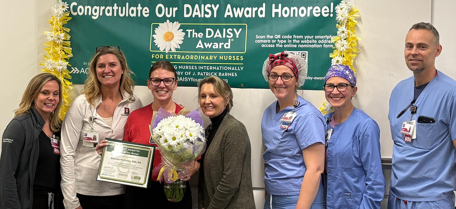 DAISY Award winner Shannon McCarthy, RN, with IU Health Bloomington Pre-Op PACU team